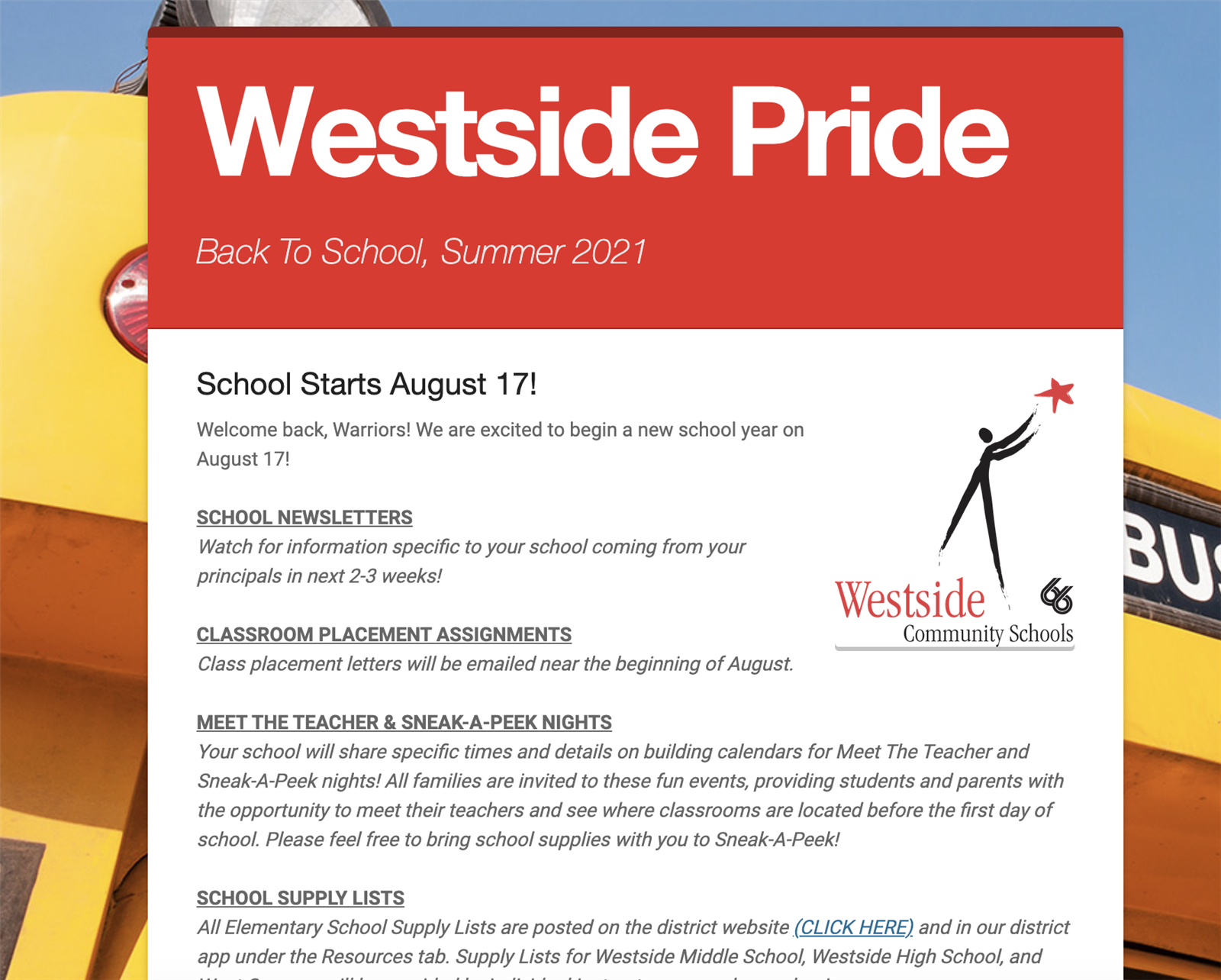 Westside Community Schools / to Westside Community Schools
